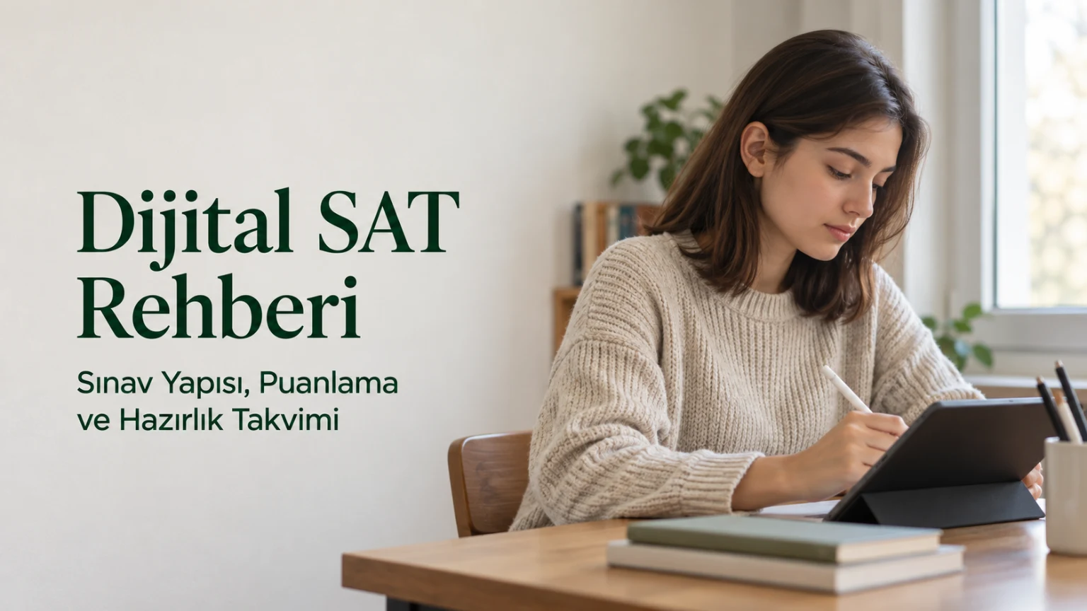 Dijital SAT sınavına tablet üzerinden hazırlanan lise öğrencisi